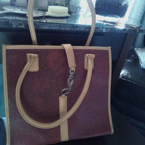 MAROON SQUARED OSTRICH INSPIRED HANDBAG/SHOULDER BAG    VINTAGE